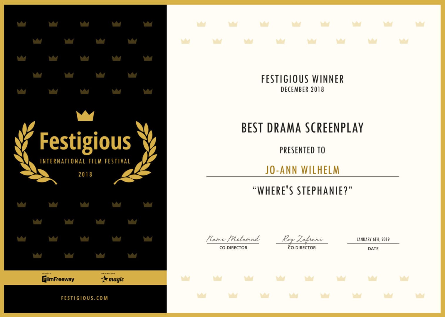 1 Festigious Film Festival Winner 1 Festigious Film Festival Winner
