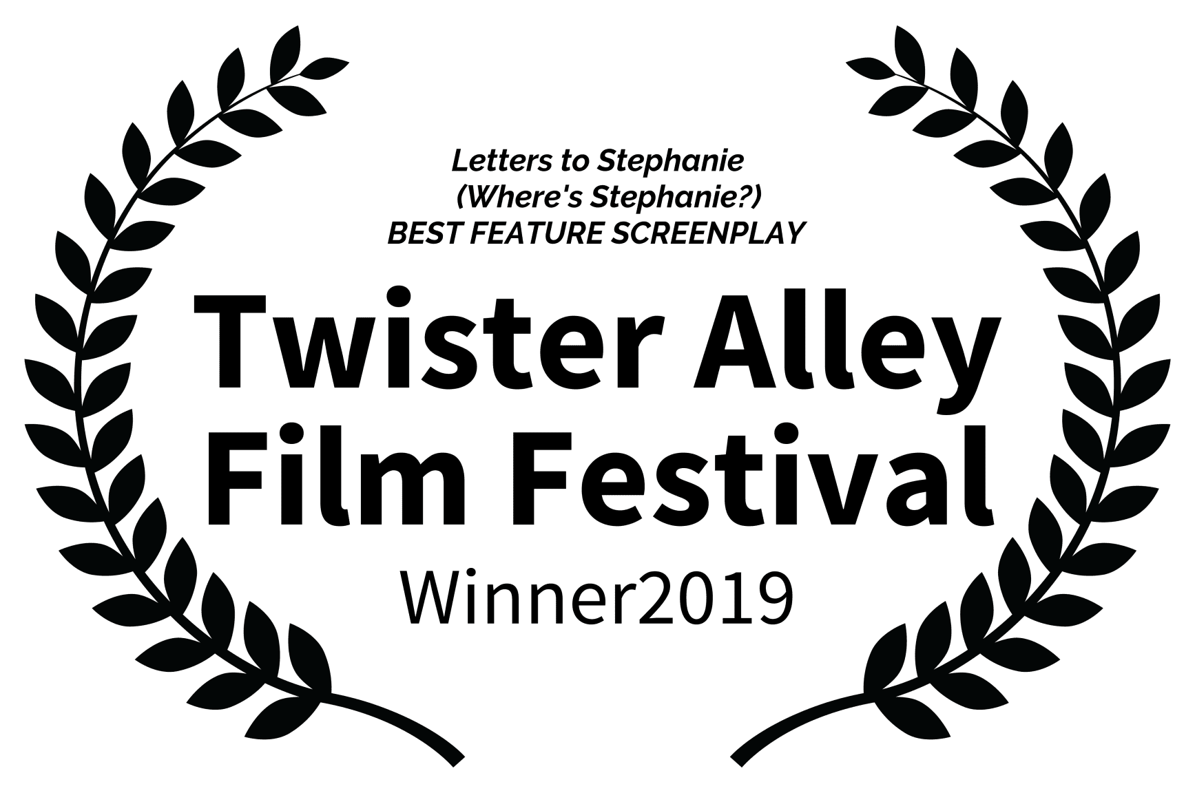 A green background with black leaves and the words " twister alley film festival winner 2 0 1 9 ".