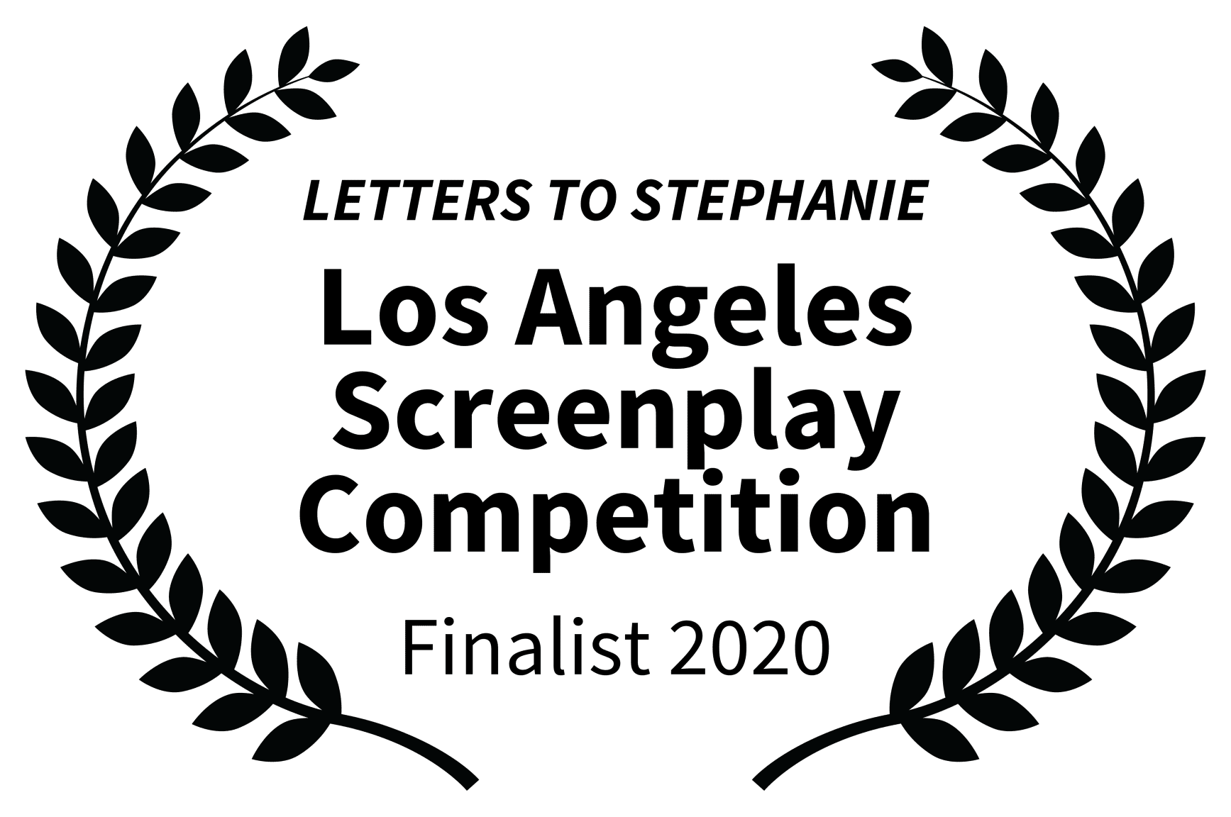 A green banner with leaves and the words " letters to stephanie los angeles screenplay competition finalist 2 0 2 0 ".